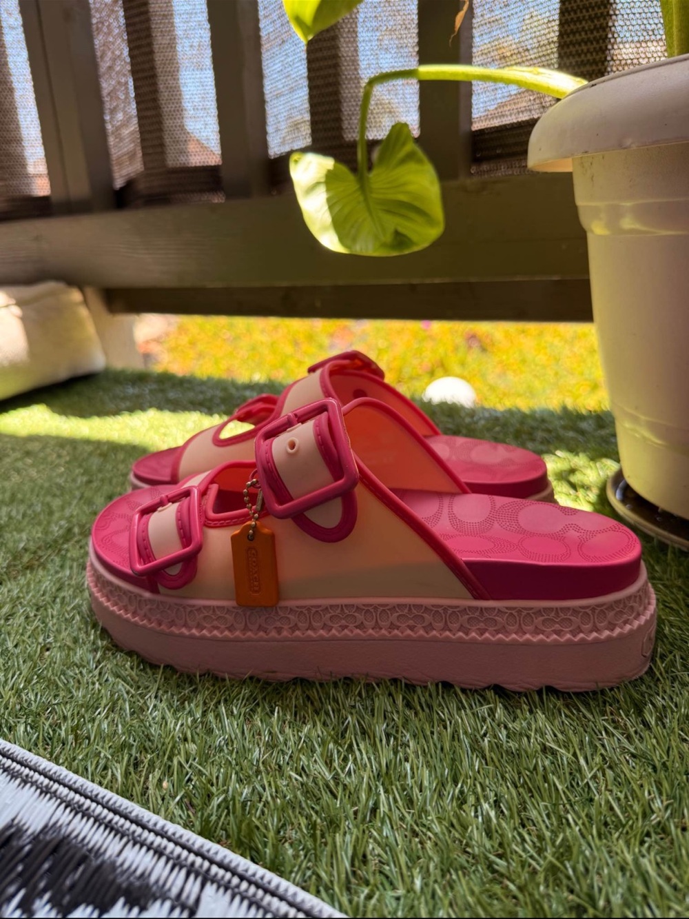 Coach Hot Pink and Light Pink Platform Slide Sandals
